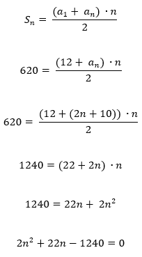 Substituição do termo geral an na fórmula da soma dos termos, chegando à equação do 2º grau do Exercício 4
