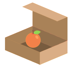 Ilustração de um conjunto unitário, representado por uma caixa com uma única laranja dentro