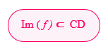Notação matemática Im(f) ⊂ CD, indicando que o conjunto imagem está contido no contradomínio