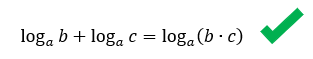 Processo inverso da propriedade do logaritmo do produto: log de a de b mais log de a de c igual a log de a de b vezes c
