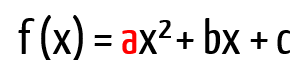 Fórmula geral da função do 2º grau, f(x) = ax² + bx + c, com o coeficiente a em destaque