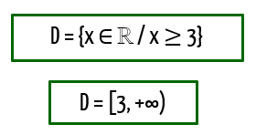 Domínio da função f(x) = raiz de (x-3) igual a D = [3, mais infinito)