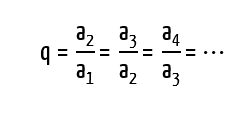 q é igual a a2 sobre a1, igual a a3 sobre a2, igual a a4 sobre a3, e assim por diante