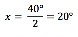 Aplicando a fórmula do ângulo inscrito como metade do ângulo central correspondente