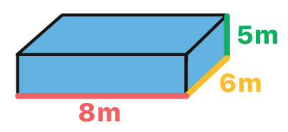 Paralelepípedo com as dimensões 8, 6 e 5 ilustradas