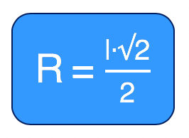 formula do raio circunscrito R igual a l vezes raiz de 2 sobre 2
