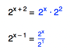 2ˆ(x+2) = 2ˆx . 2ˆ2 e 2ˆ(x-1) = 2ˆx/2ˆ1