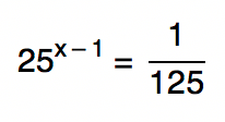 equação do exemplo 2: 25 elevado a x menos 1 é igual a 1 sobre 125