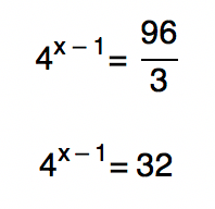 Passar o 3 que está multiplicando dividindo do outro lado da igualdade gerando 4ˆ(x-1) = 32