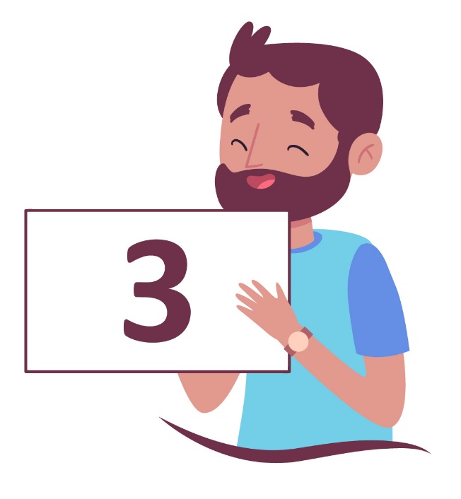 aluno com barba mostra o número 3