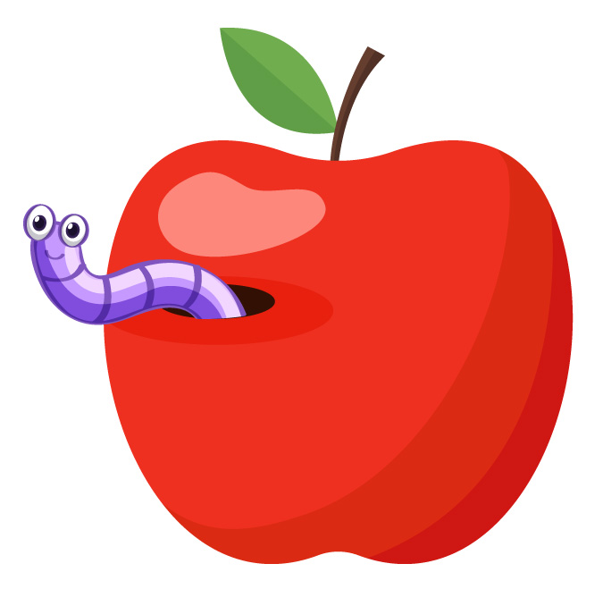 maçã com uma larva