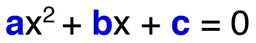 equação do 2º grau onde os coeficientes a b e c estão em destaque