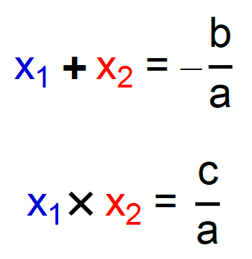 x1 + x2 = -b/a e x1 . x2 = c/a