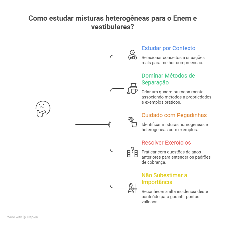 infográfico com dicas de estudo de misturas heterogêneas para o Enem e vestibulares.