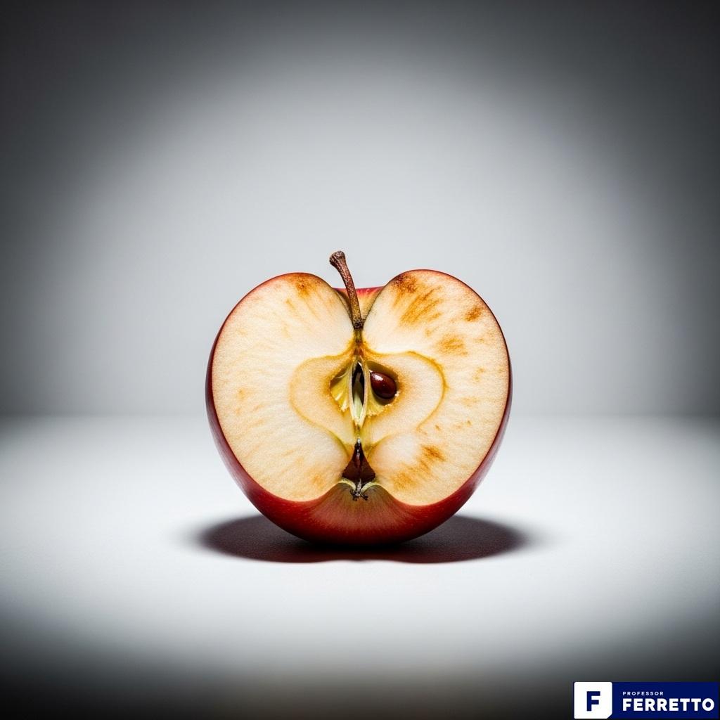 A oxidação da face cortada da mação é um processo natural de transformação químca.