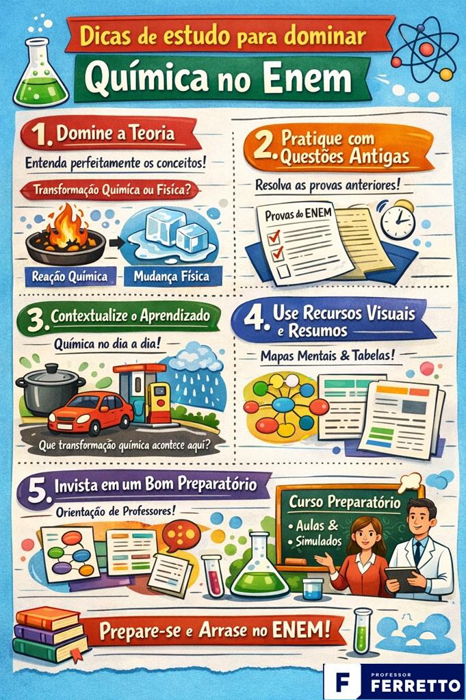Imagem apresenta dicas de estudo para o estudo da química para o Enem.