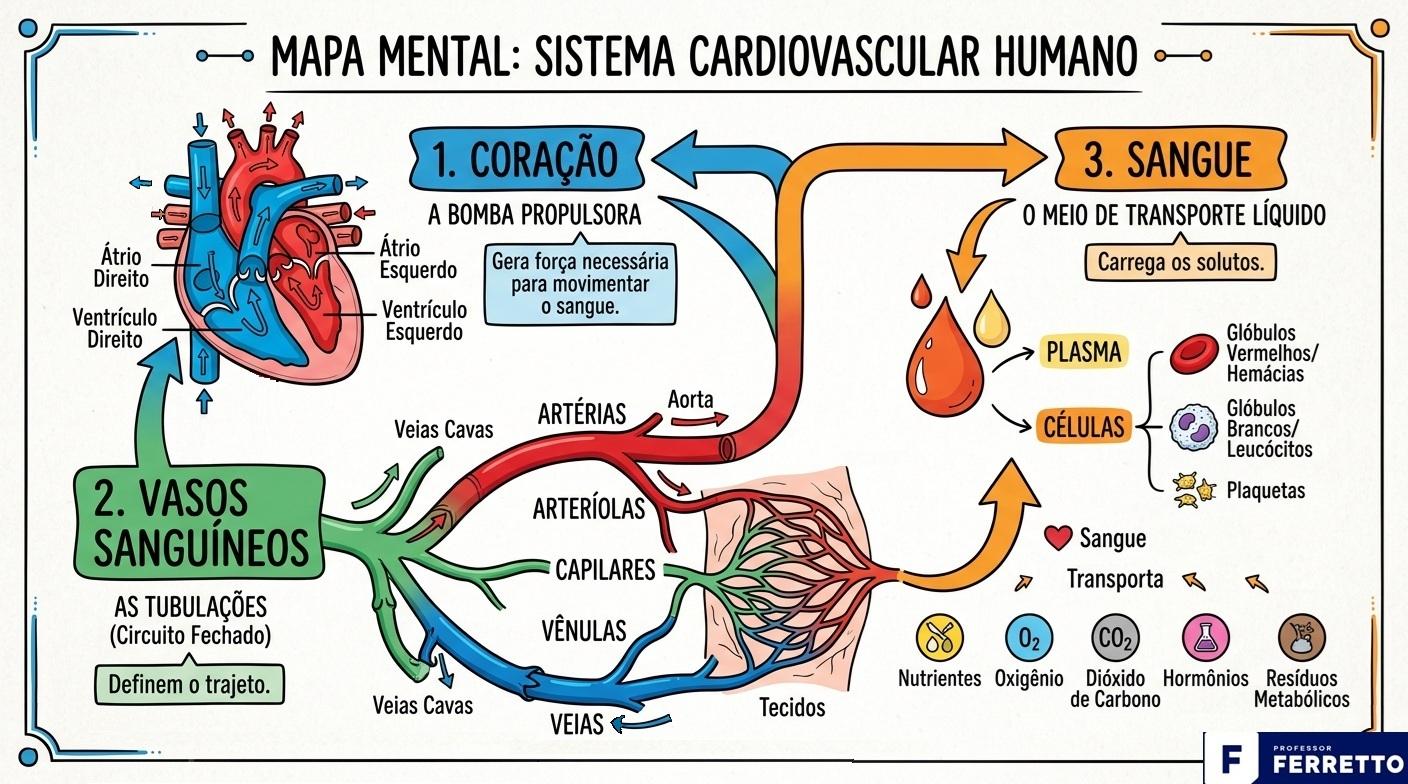Desenho esquemático do sistema cardiovascular para memorização