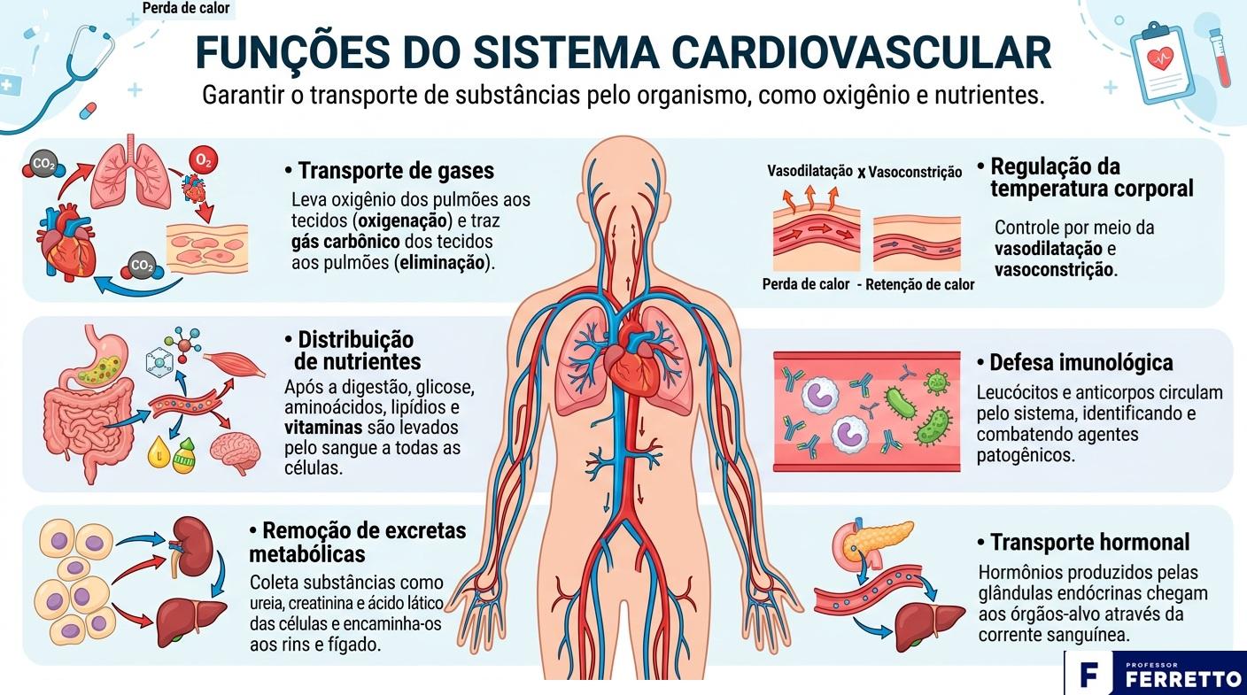 Imagem apresentando as funções do sistema cardiovascular de forma detalhada