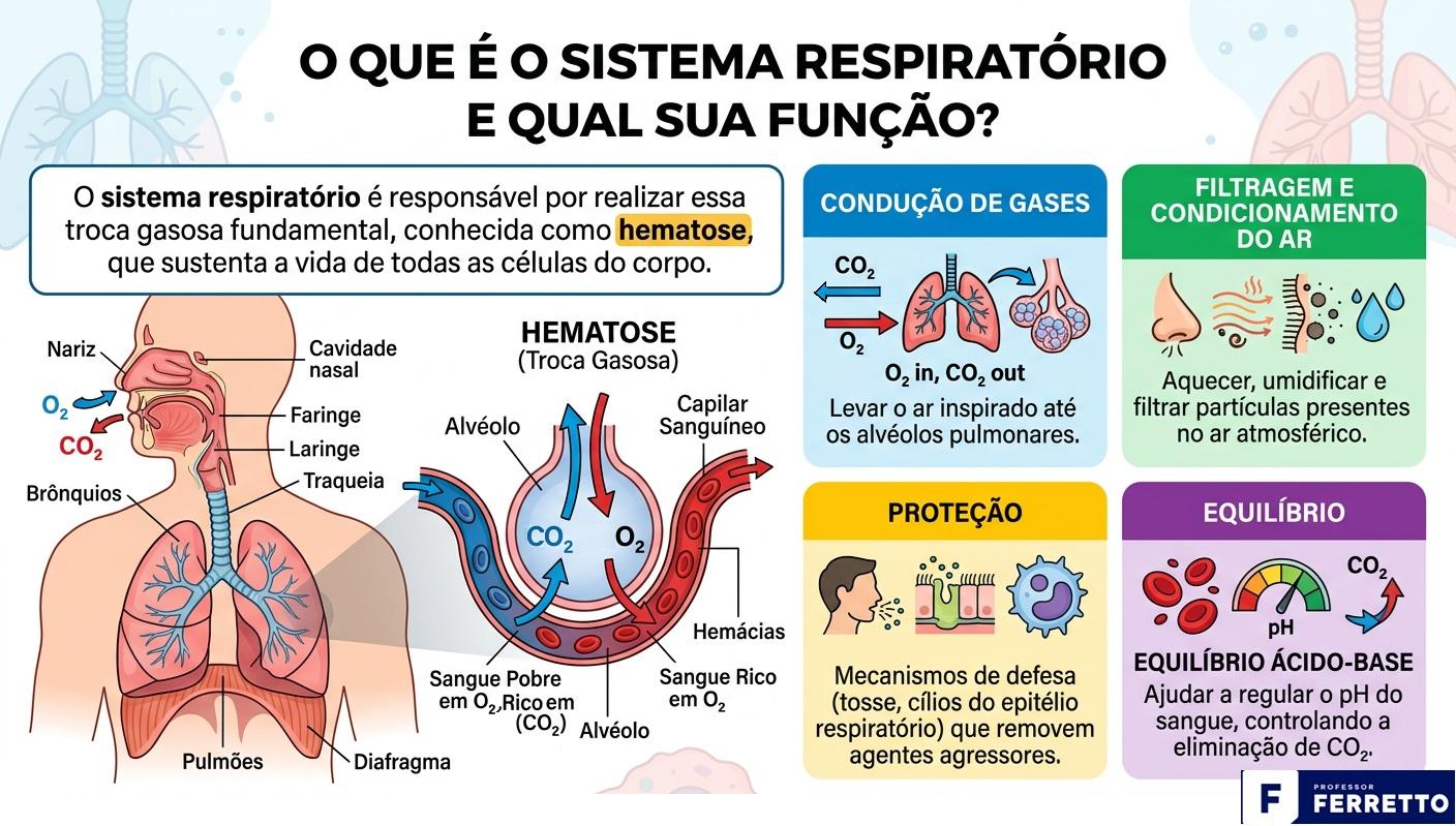 Imagem apresentando conceito e função do sistema respiratório.
