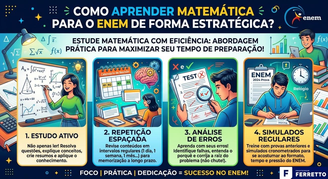 Ilustração apresenta processo para aprender matemática de forma estratégica.