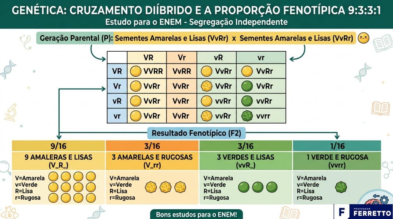 Ilustração explicativa da proporção fenotífica 9:3:3:1