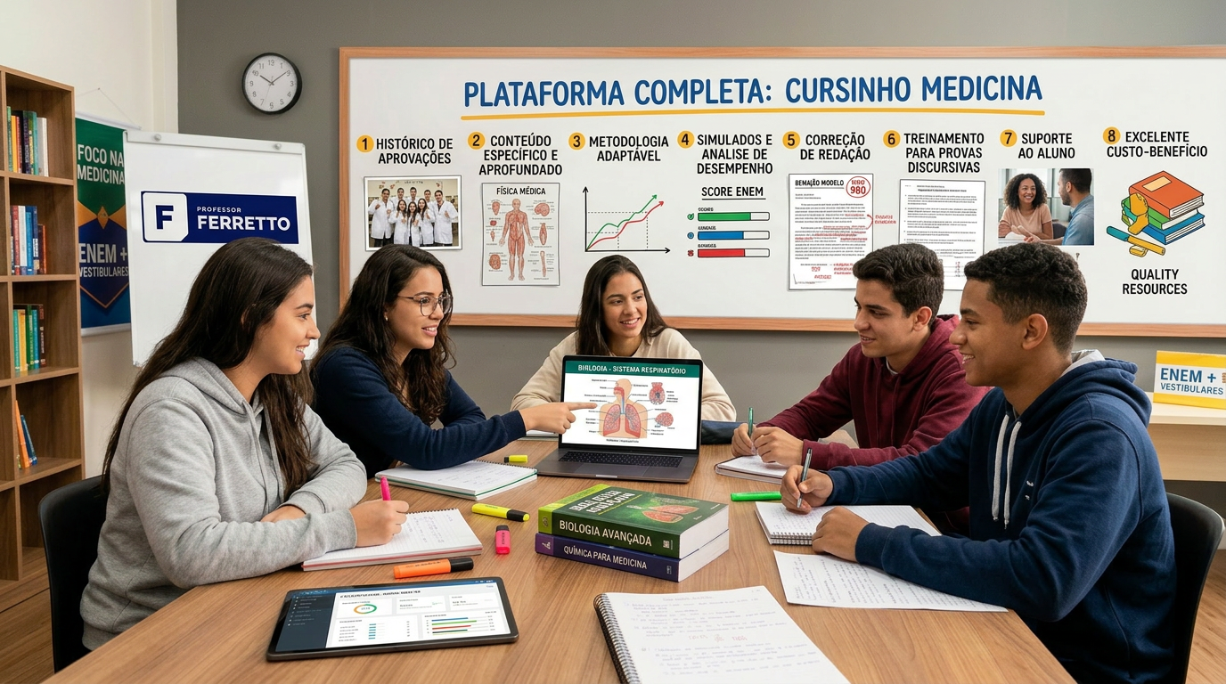 imagem representativa de alunos escolhendo uma plataforma completa para cursinho de medicina.