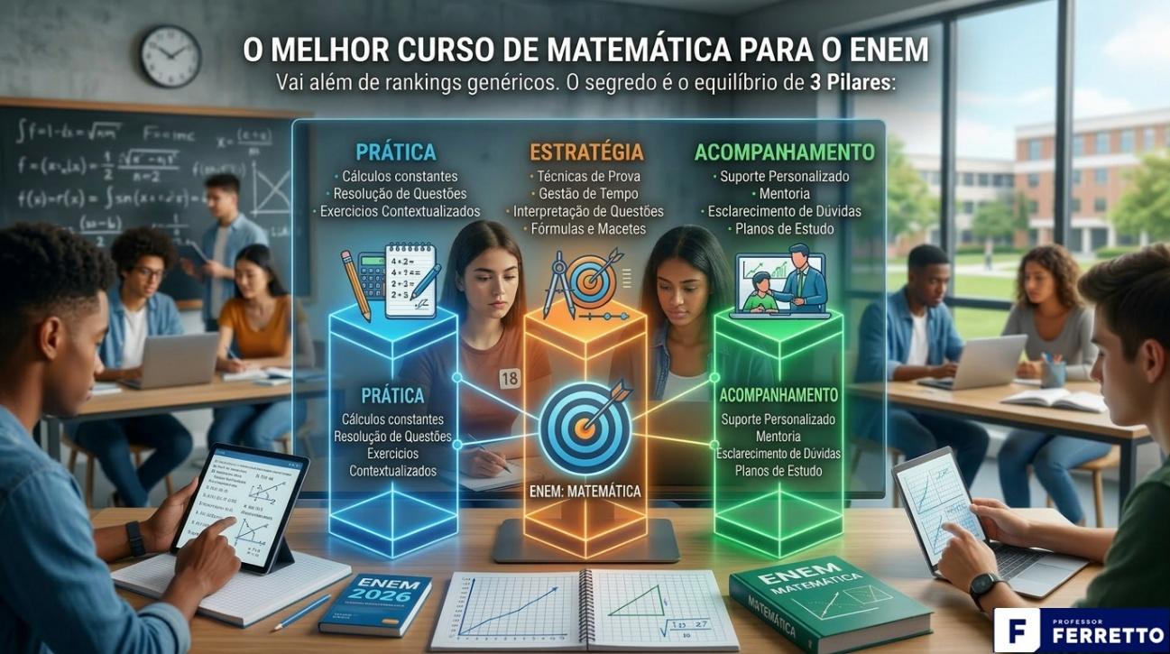 imagem resumo sobre o que é necessário em um bom curso de matemática online.