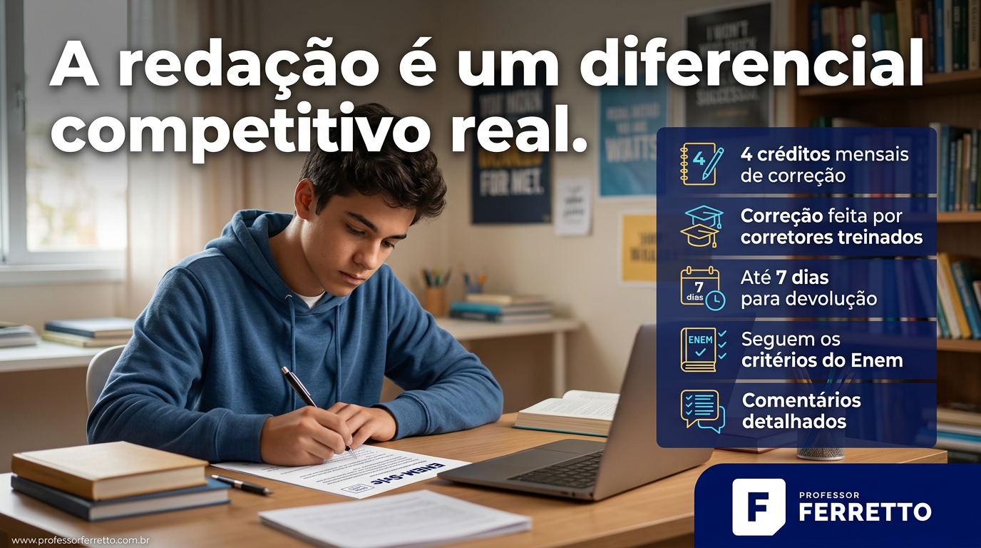 Imagem sobre a redação ser um diferencial competitivo nas provas do Enem e vestibulares.