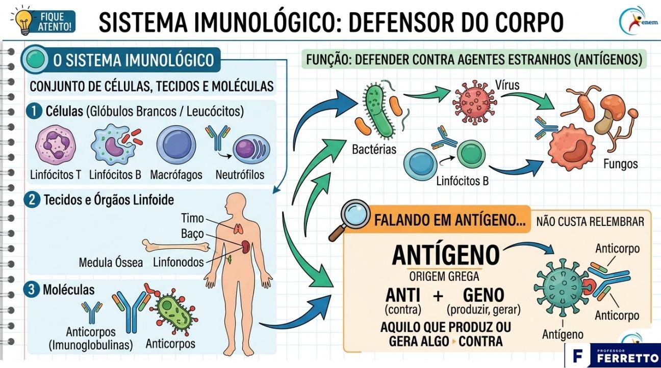O sistema imunológico são os meios utilizados pelo próprio organismo para proteger a si mesmo.