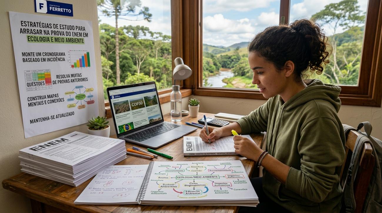 Quadro ilustrativo das estratégias de estudo a serem adotadas para mandar bem em Ecologia e Meio Ambiente no Enem