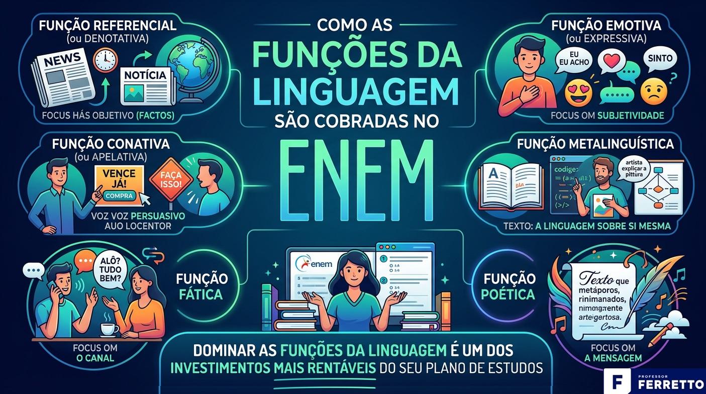 Representação de como as funções de linguagem são cobradas no Enem
