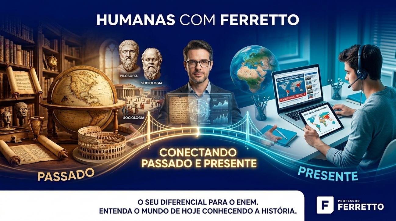 Imagem ilustrando que os professores de humanas do Professor Ferretto sabem conectar passado e presente como ninguém.