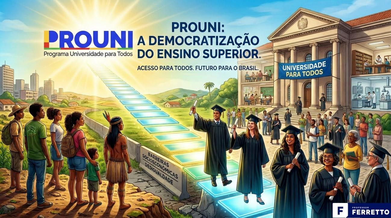 Imagem temática ilustrando que o ProUni democratizou o acesso ao ensino superior.