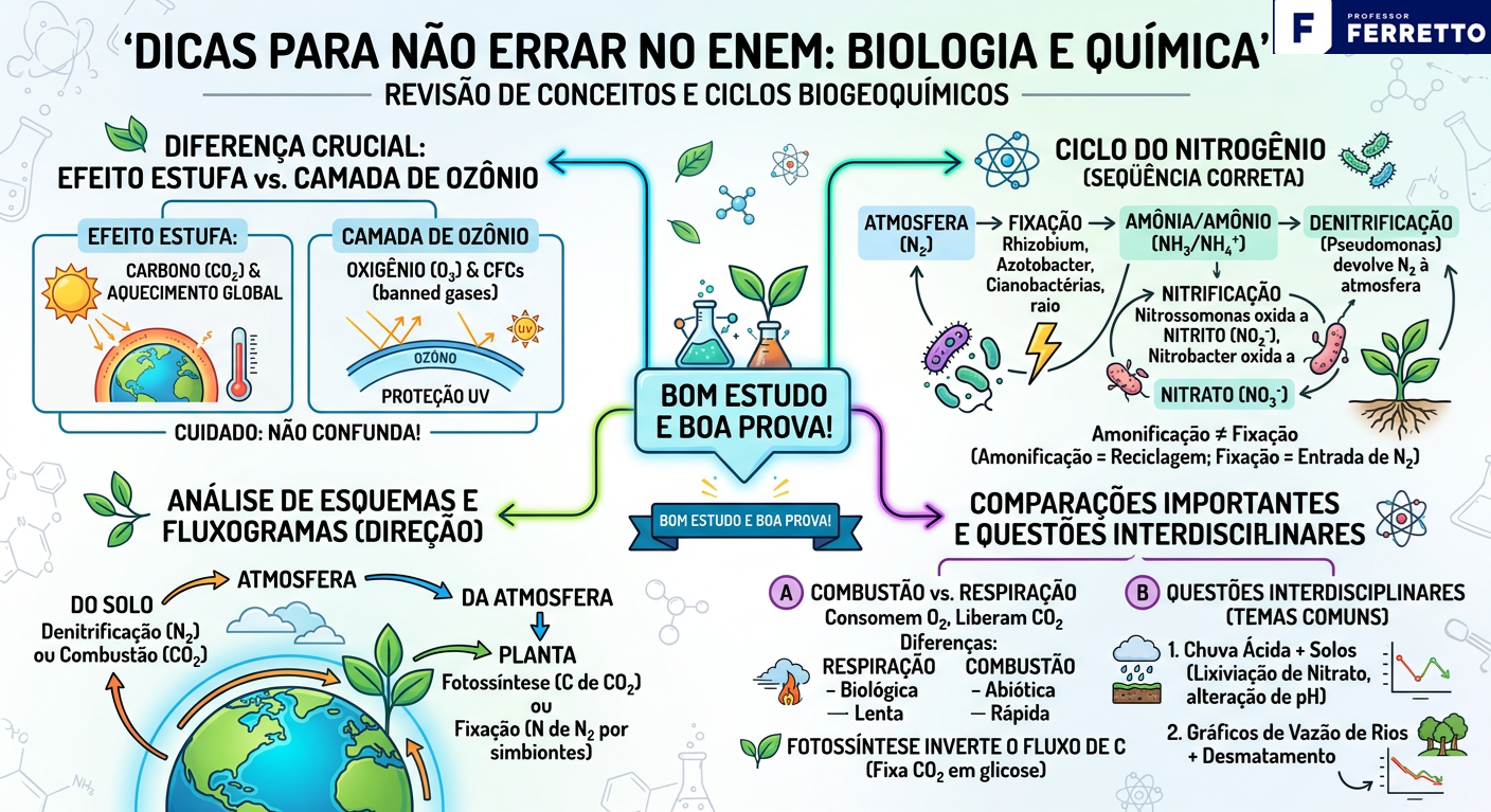 Infográfico sobre dicas no Enem sobre conceitos biogeoquímcos.