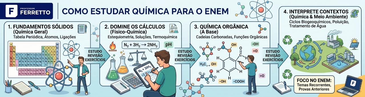 Quadro ilustrativo com algumas dicas de como estudar química para o Enem.