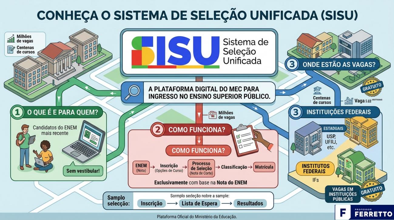 Quadro ilustrativo de como funciona o Sistema de Seleção Unificada - SISU.
