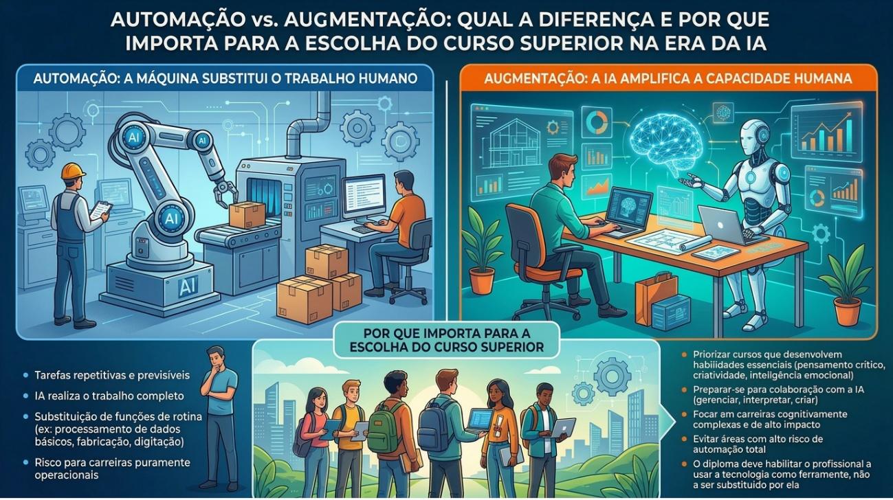Quadro ilustrativo sobre a diferença entre "automação" e "augmentação"