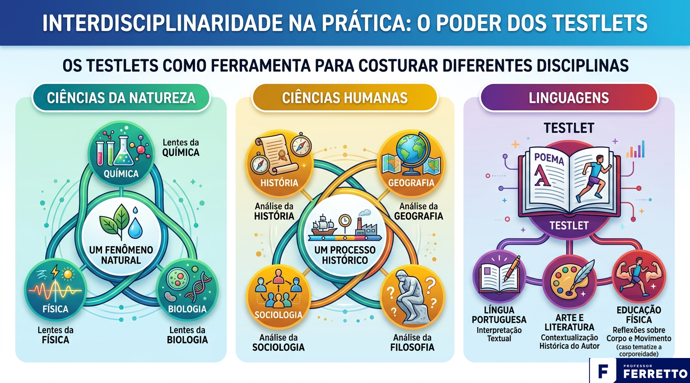 Quadro ilustrativo sobre a interdisciplinaridade nos testlets.