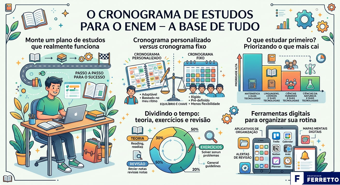 Ilustração demostrando a importância de um crograma de estudos para o Enem.