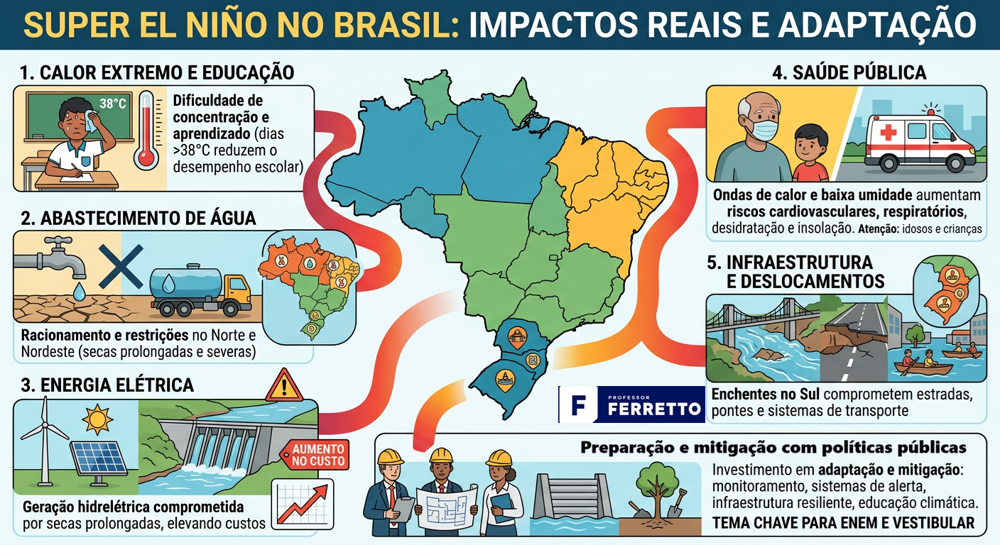 O Super El Ninõ certamente causará diversos impactos indesejados como excesso de chuvas e secas em diferentes regiões do Brasil. Assim, necessárias políticas públicas para adaptação e mitigação dos efeitos.