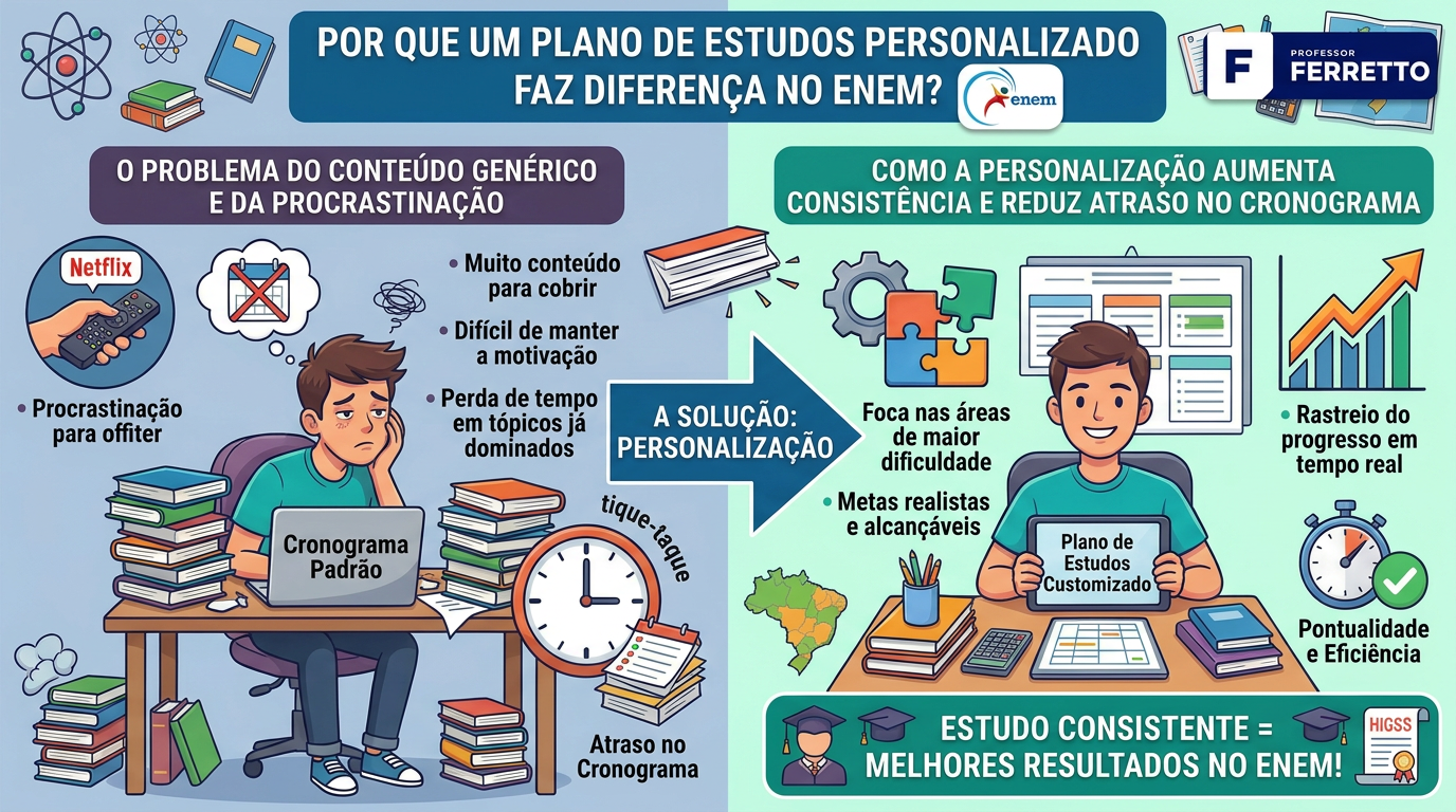 Quadro apresentando as diferenças de um plano de estudos personalizado de um programa de estudos genérico e as vantagens daquele em relação a este.
