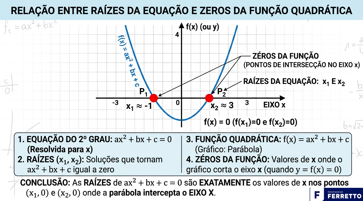 Relação entre raízes da equação e zeros da função quadrática.