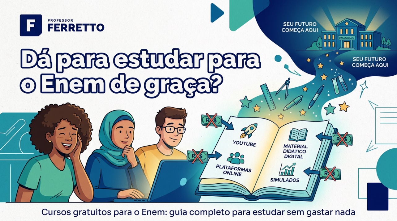 Imagem temática e ilustrativa sobre a possibilidade de se estudar de graça para o Enem.