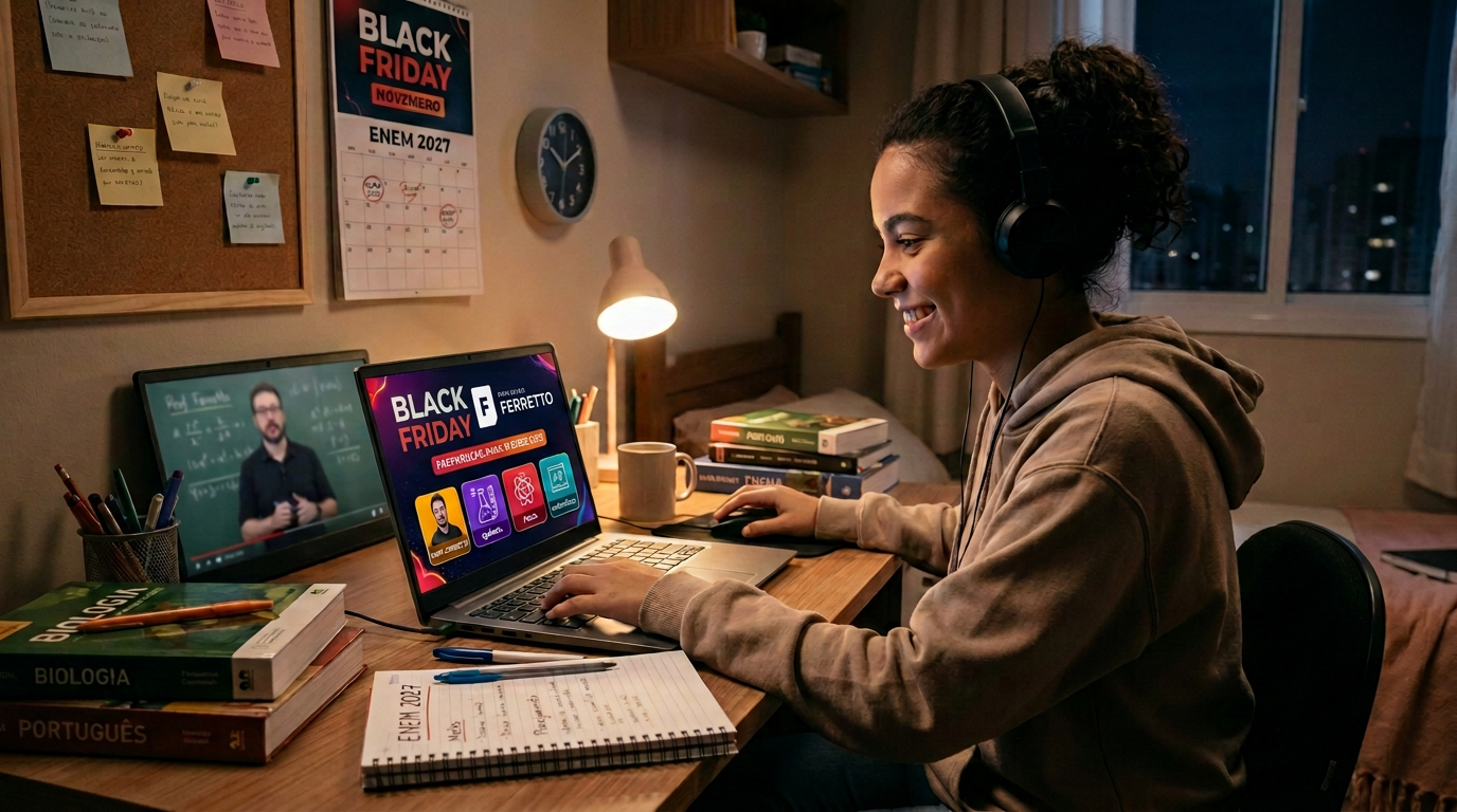 Black Friday dos Cursinhos Online para 2027: o que já se sabe sobre a maior chance do ano para turbinar sua preparação para o Enem