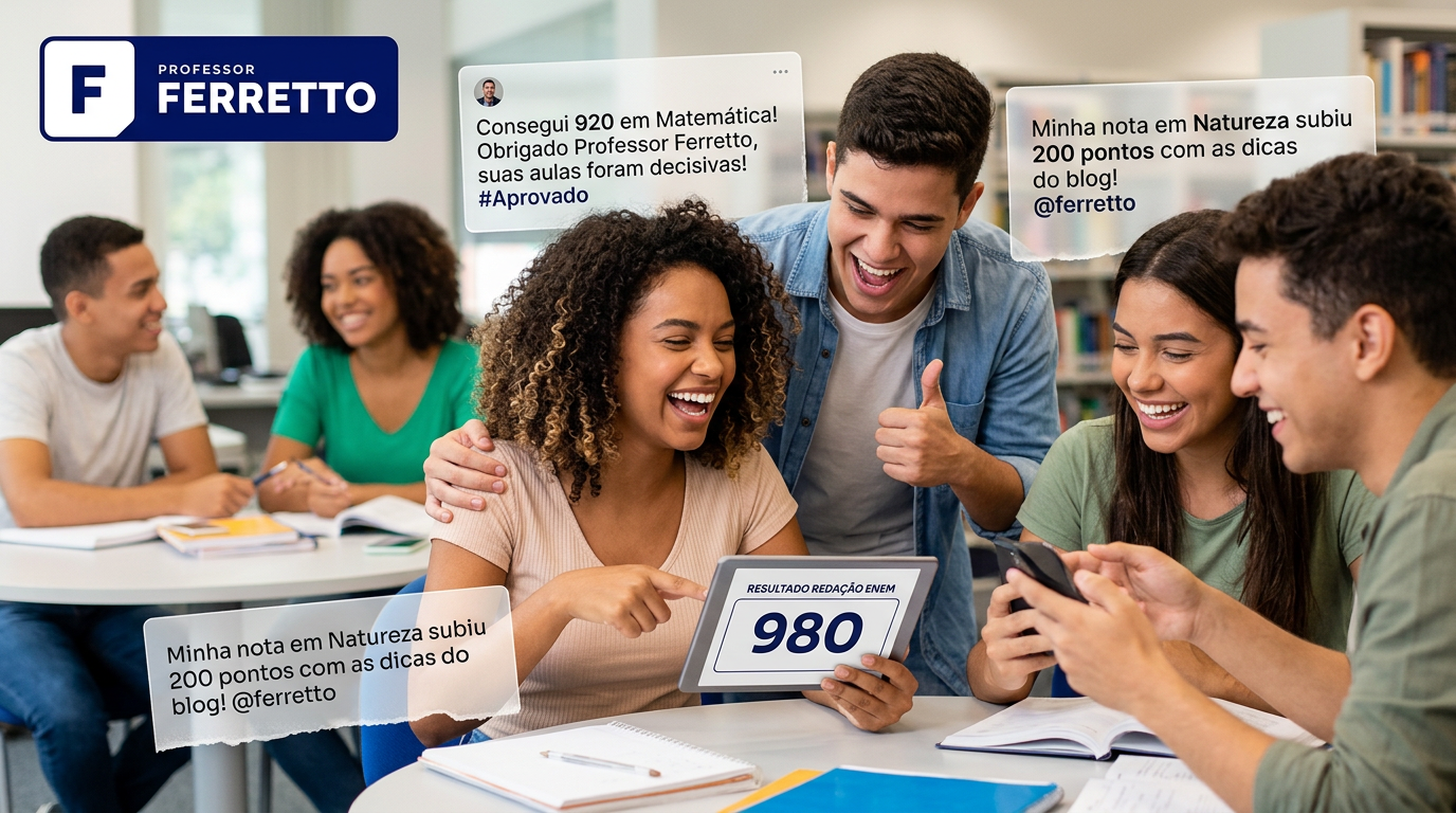 Aluno comemorando resultado positivo após se preparar com a Plataforma Professor Ferretto