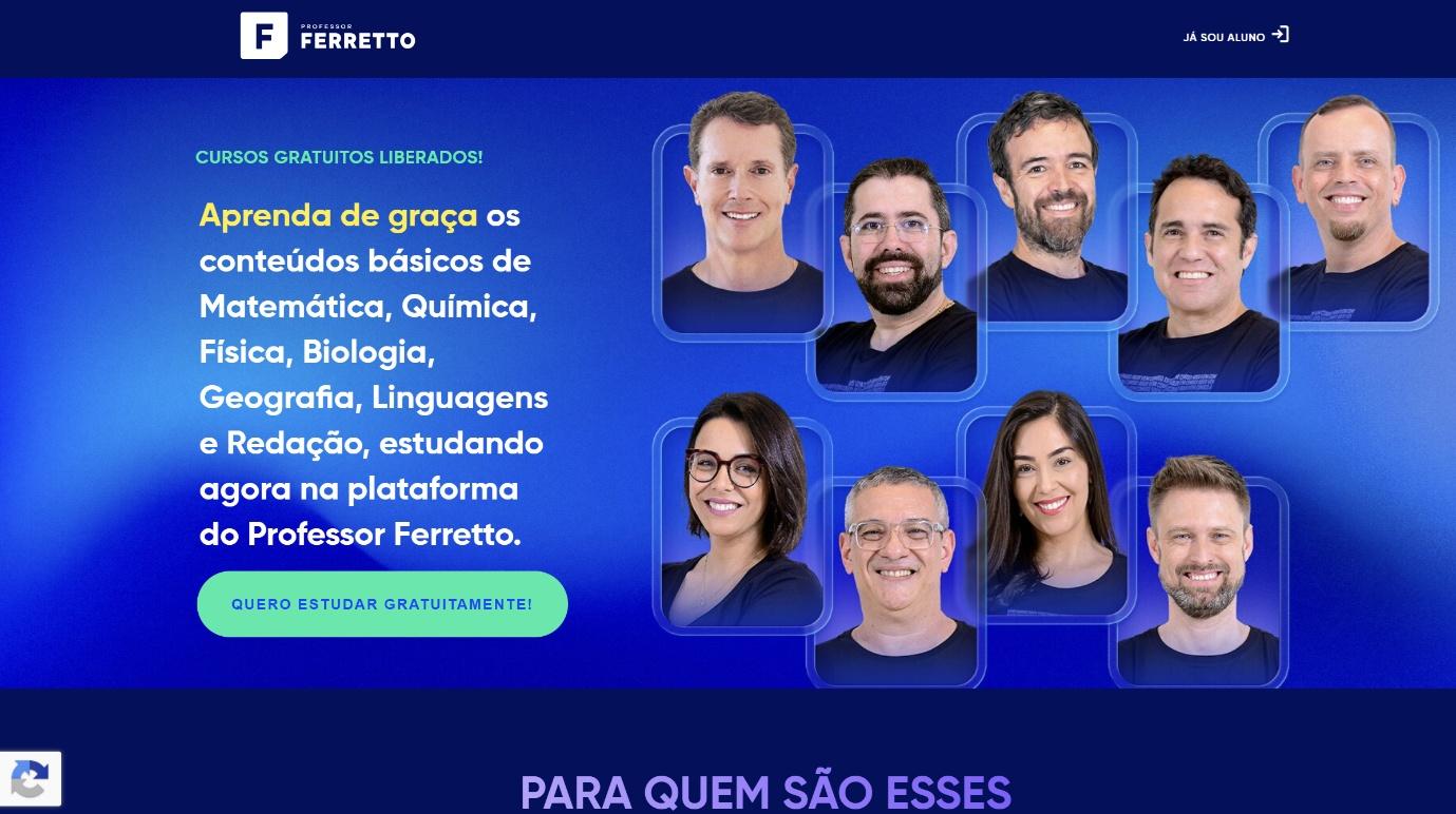 Banner dos cursos gratuitos do Professor Ferretto para Enem e vestibulares