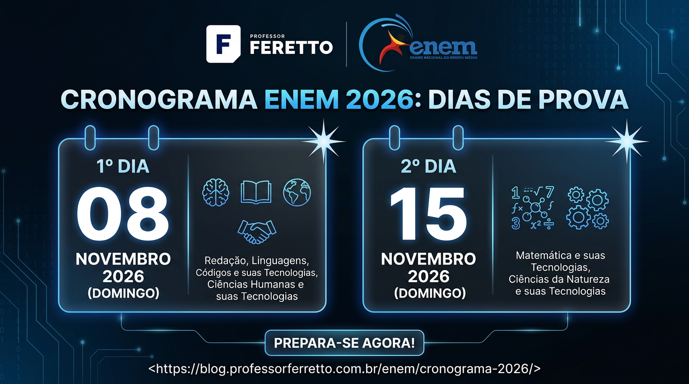 Calendário do Enem 2026 com as datas de prova em 8 e 15 de novembro