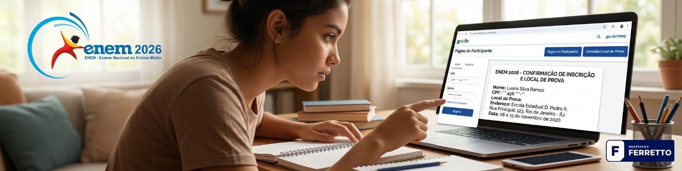 Estudante consultando o local de prova do Enem 2026 na Página do Participante pelo computador