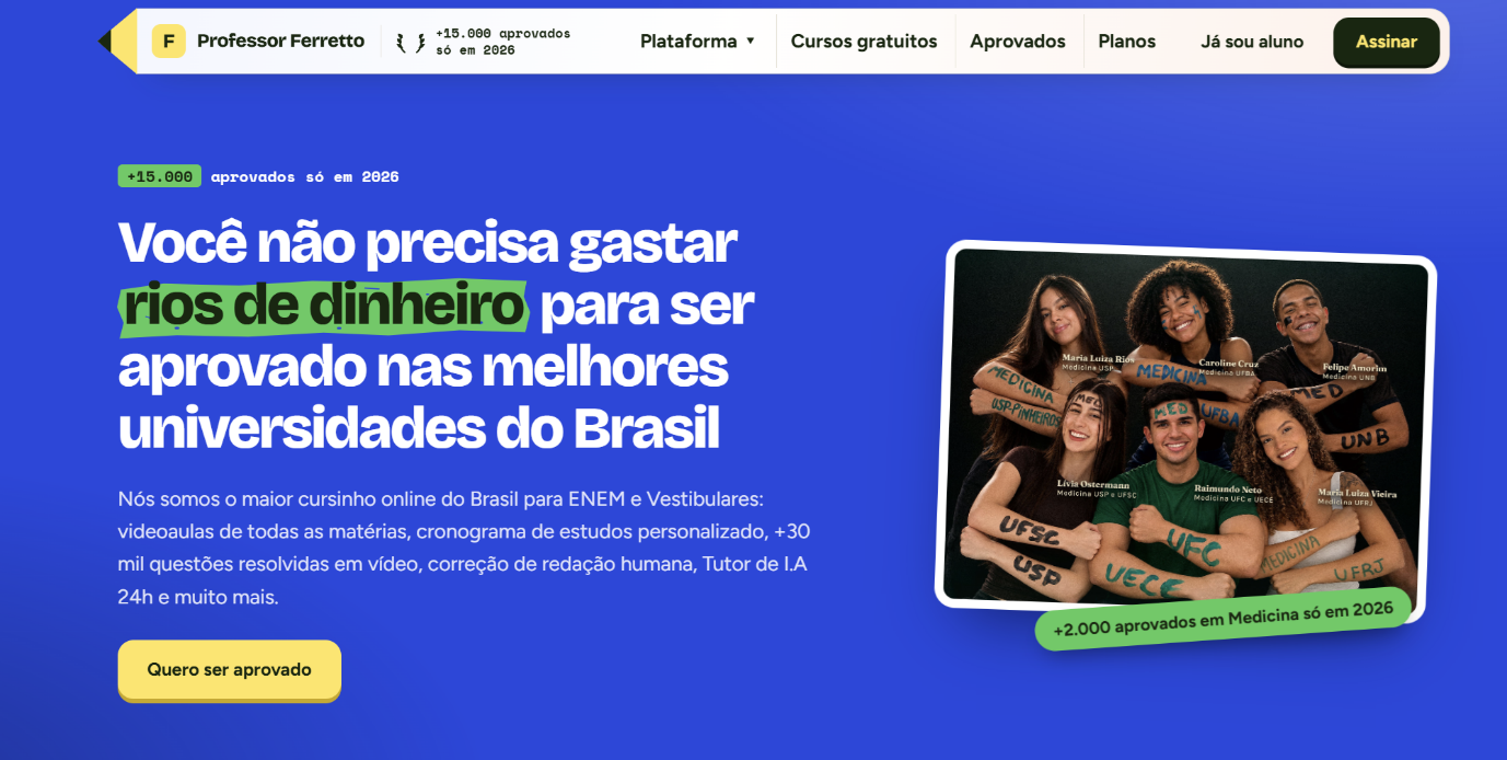 Banner com o caminho de acesso à Plataforma do Professor Ferretto