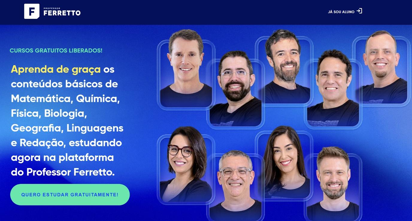 Banner com o caminho de acesso para os Cursos Gratuitos do Professor Ferretto.